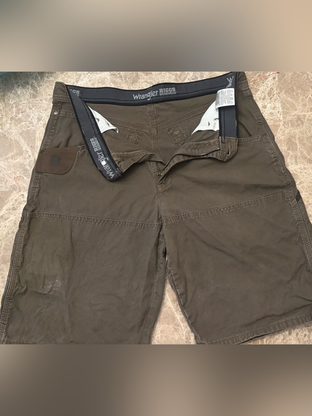 Wrangler Riggs Workwear Olive Brown Utility Shorts with Belt